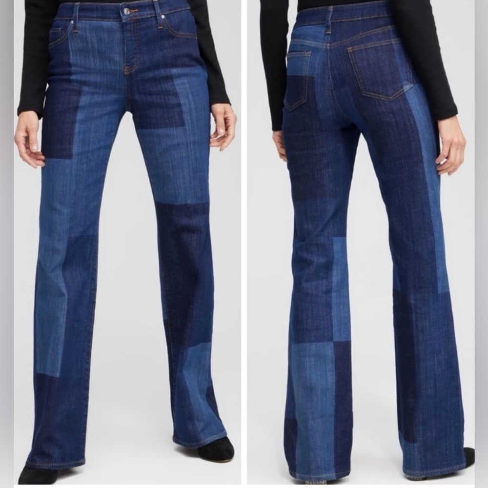Chico's Dark and Light Blue Patchwork Flare Jeans